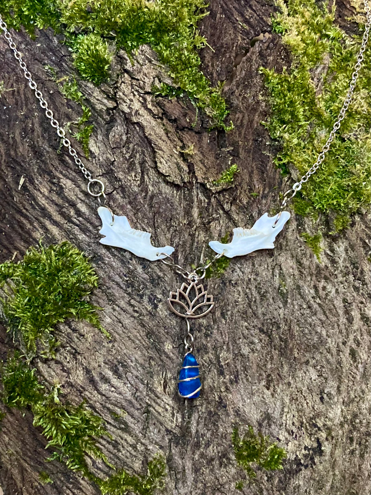 “Blue Lotus” bone necklace
