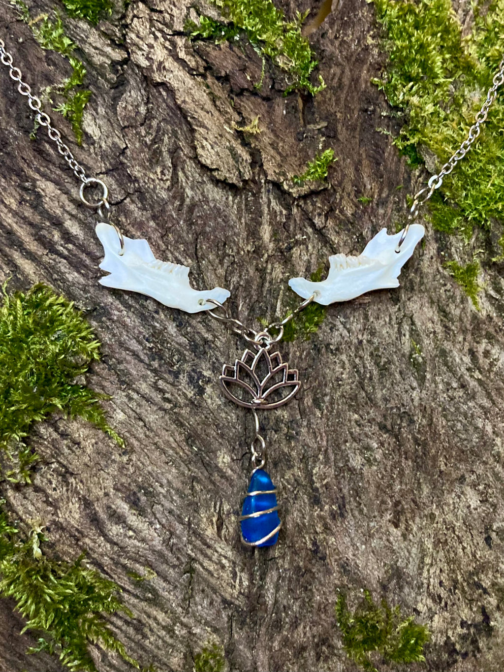 “Blue Lotus” bone necklace