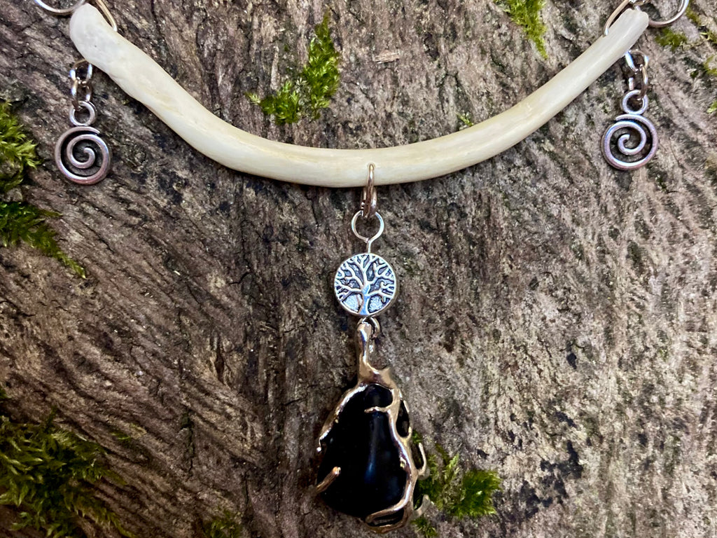“Black Drop” bone necklace