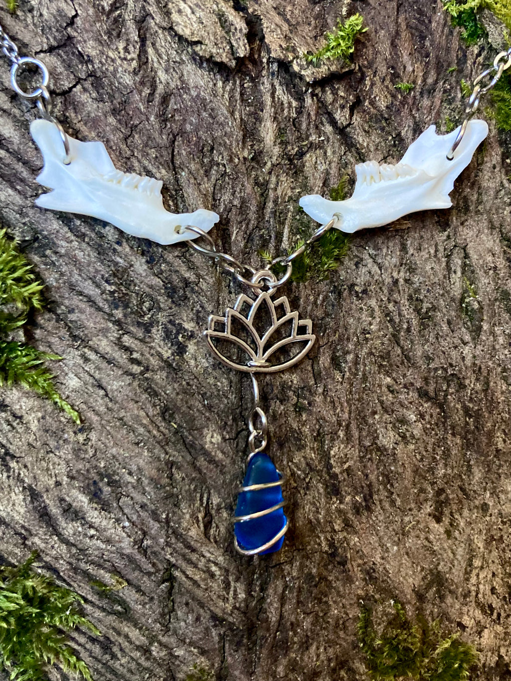 “Blue Lotus” bone necklace