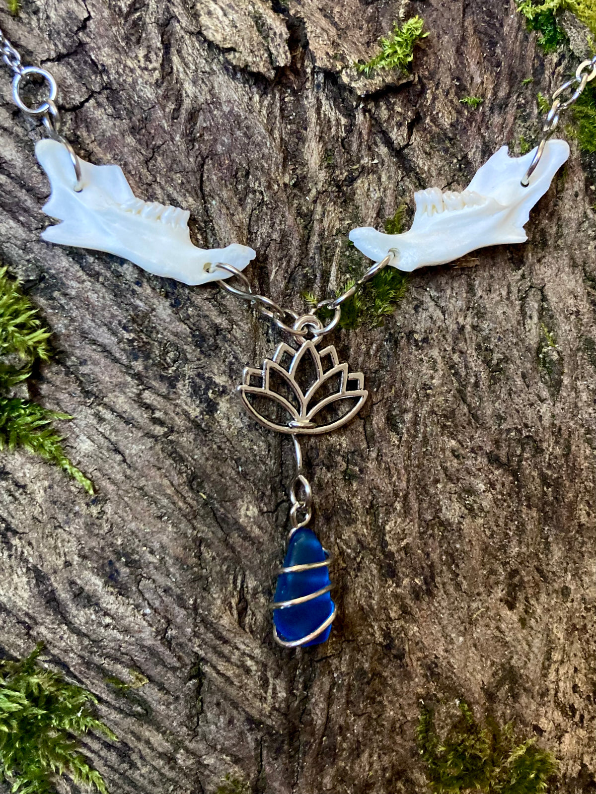 “Blue Lotus” bone necklace