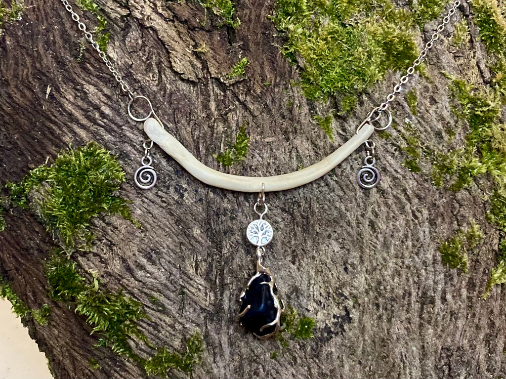 “Black Drop” bone necklace