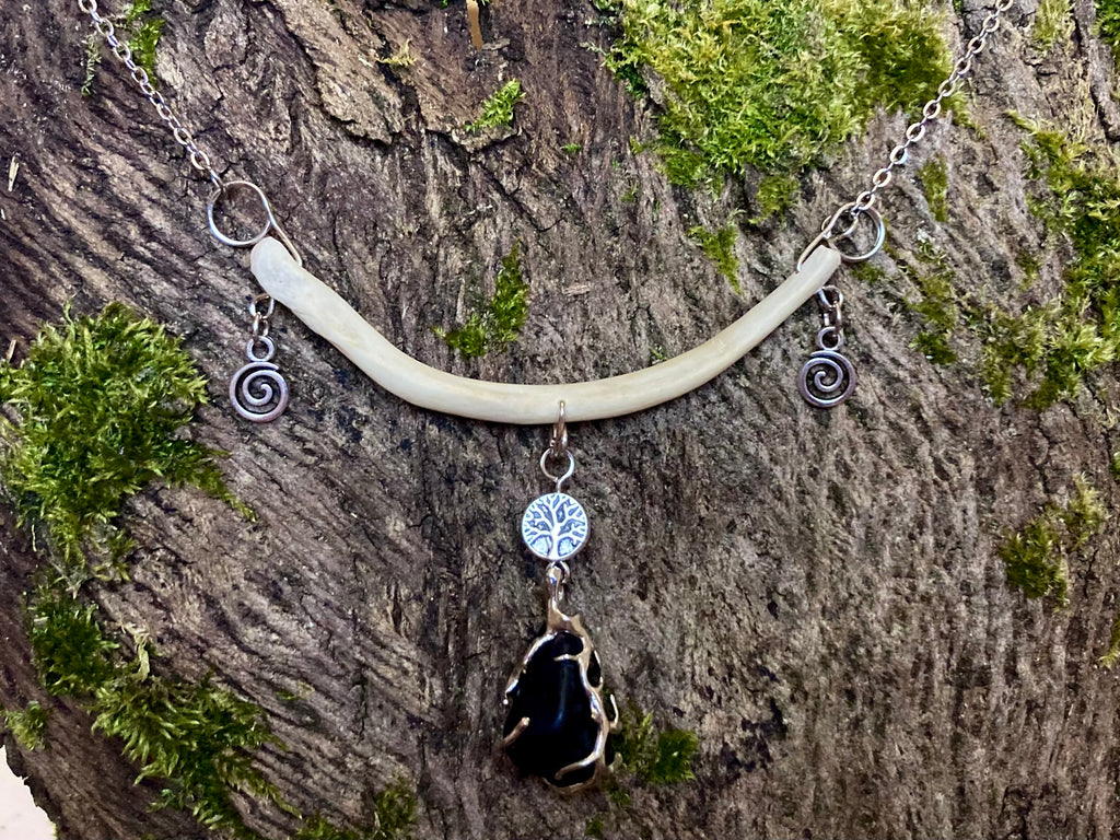 “Black Drop” bone necklace