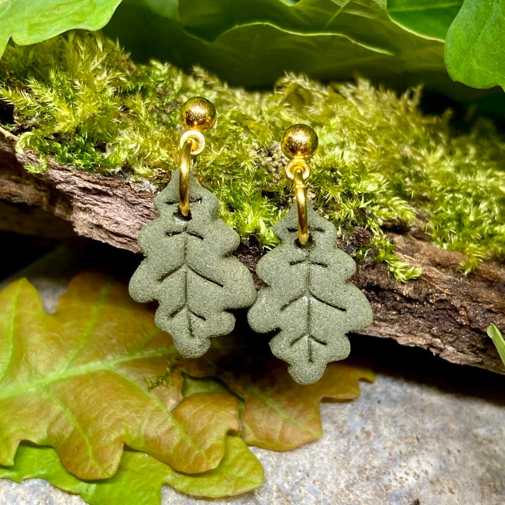 'Oak sapling' stud earrings - olive green
