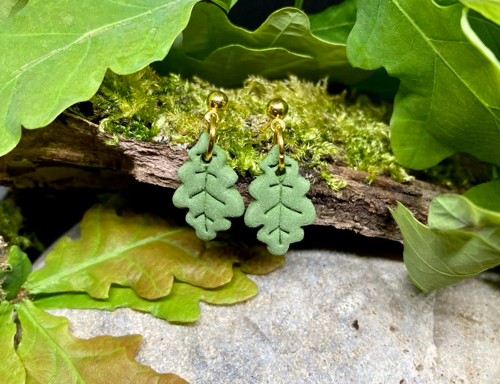 'Oak sapling' stud earrings - fern green