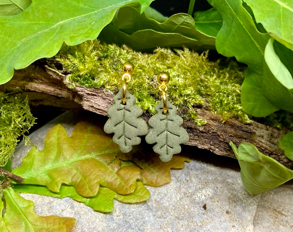'Oak sapling' stud earrings - olive green